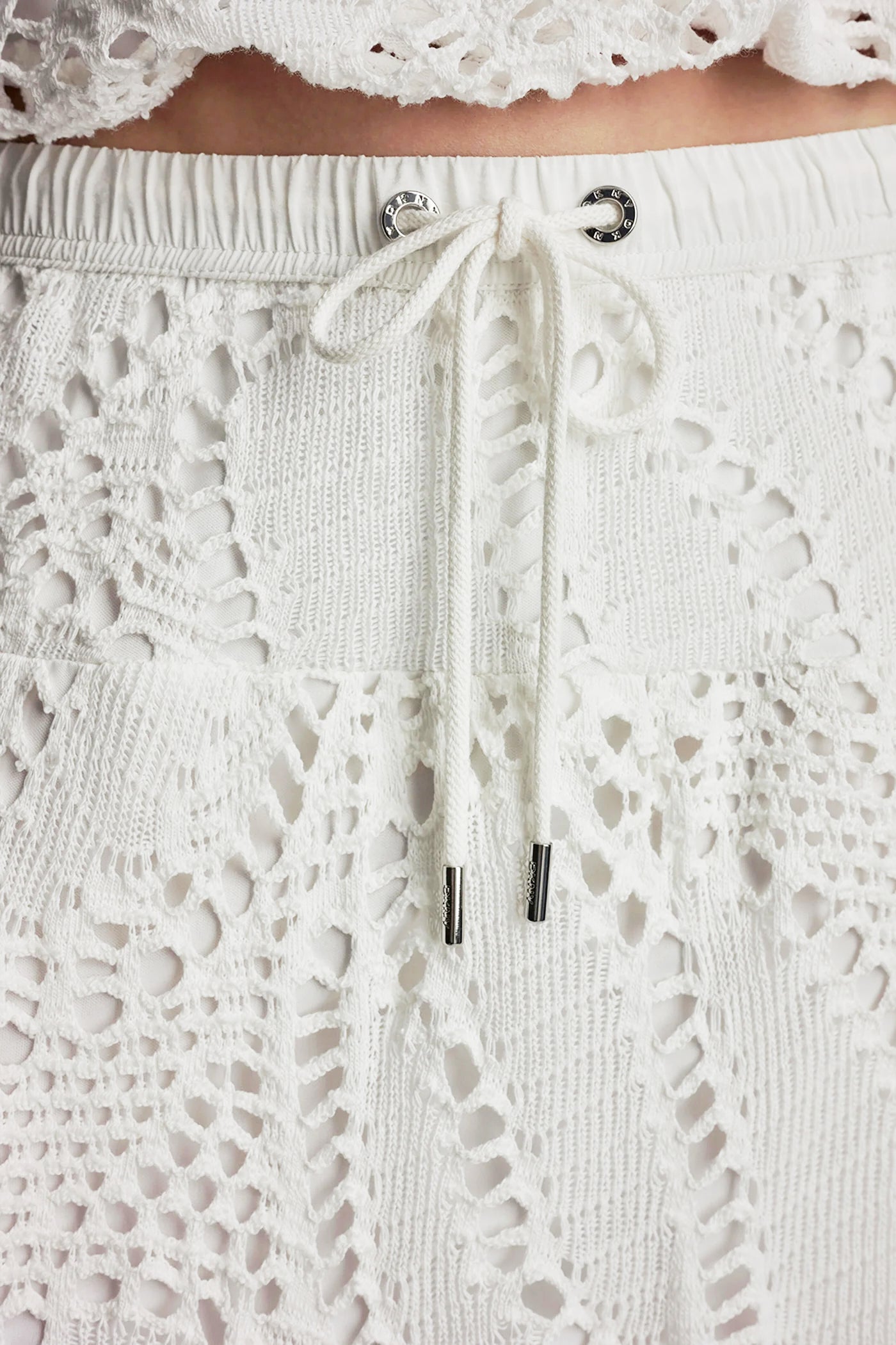 COTTON-BLEND CROCHET LEAF MIDI SKIRT