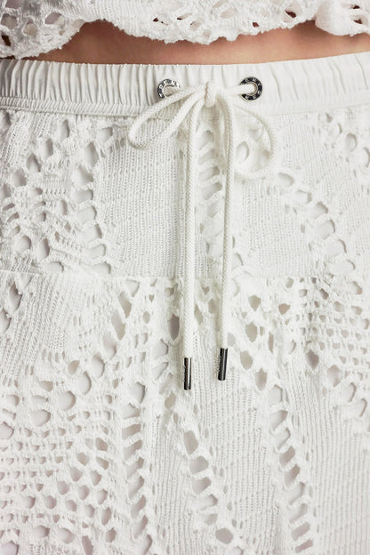 COTTON-BLEND CROCHET LEAF MIDI SKIRT