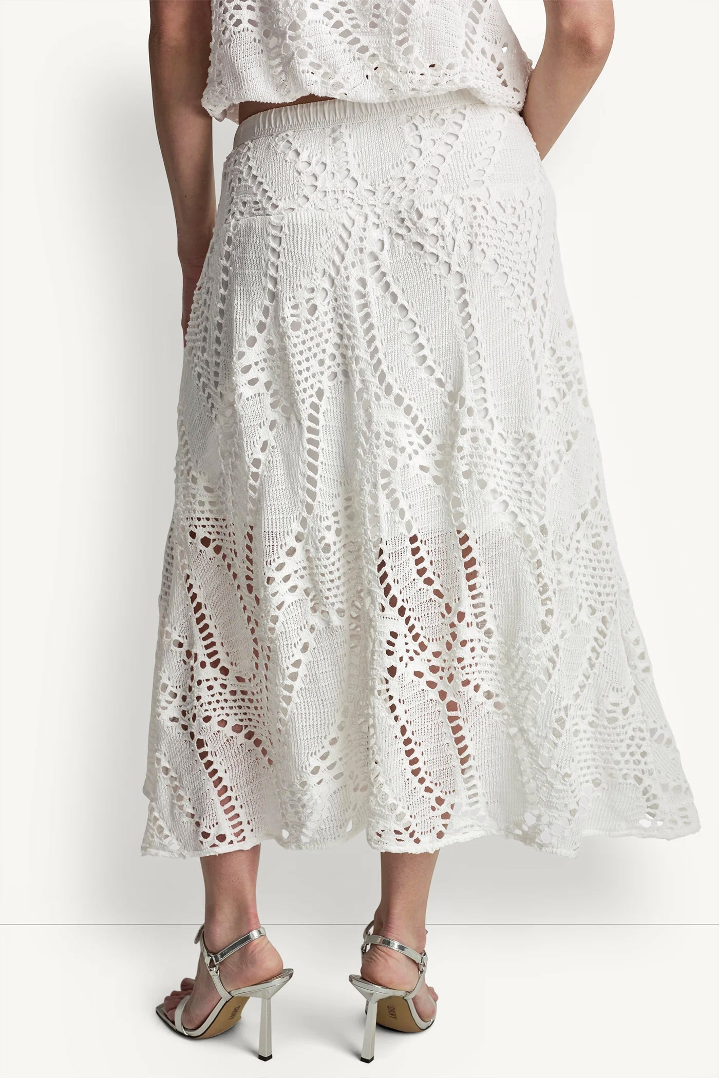 COTTON-BLEND CROCHET LEAF MIDI SKIRT