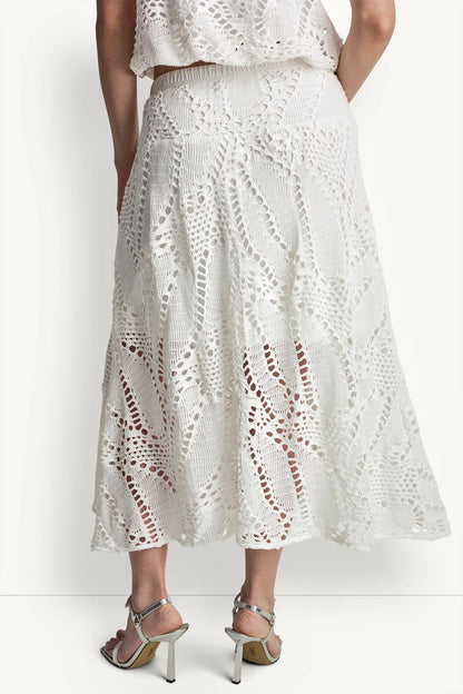 COTTON-BLEND CROCHET LEAF MIDI SKIRT
