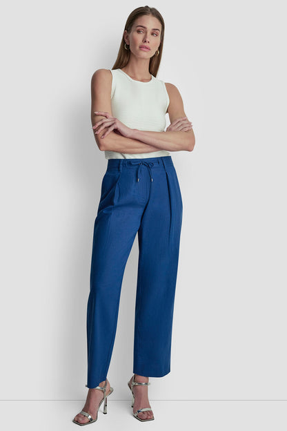 MID-RISE LINEN-BLEND TIE-WAIST PLEATED PANT