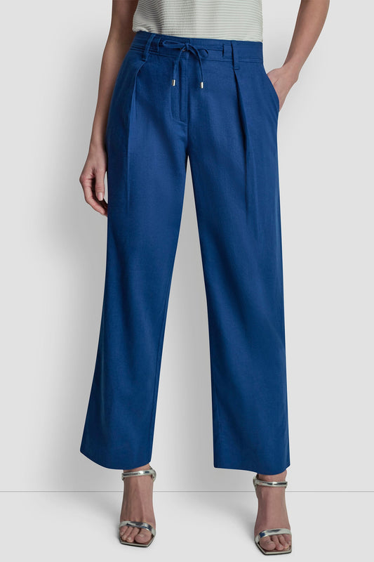 MID-RISE LINEN-BLEND TIE-WAIST PLEATED PANT
