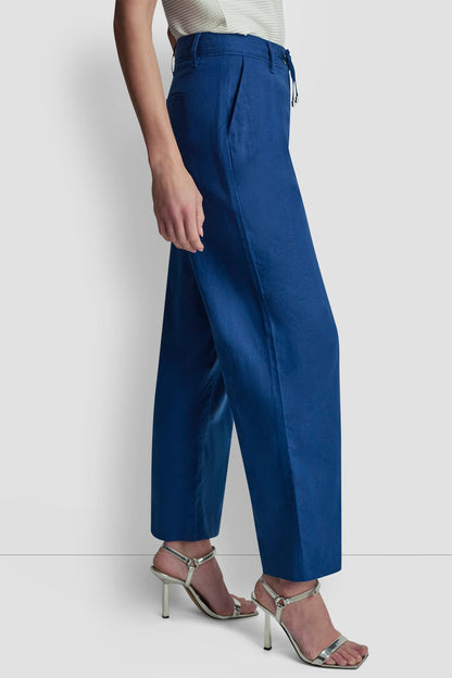 MID-RISE LINEN-BLEND TIE-WAIST PLEATED PANT
