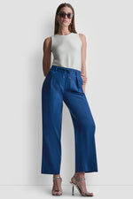 MID-RISE LINEN-BLEND TIE-WAIST PLEATED PANT