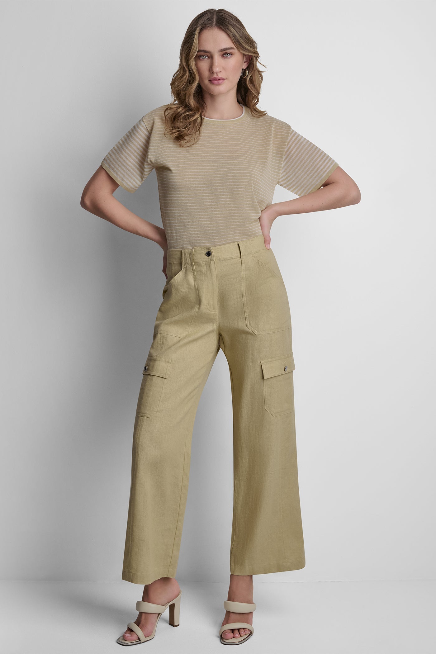 MID-RISE LINEN-BLEND STRAIGHT-LEG CARGO PANT