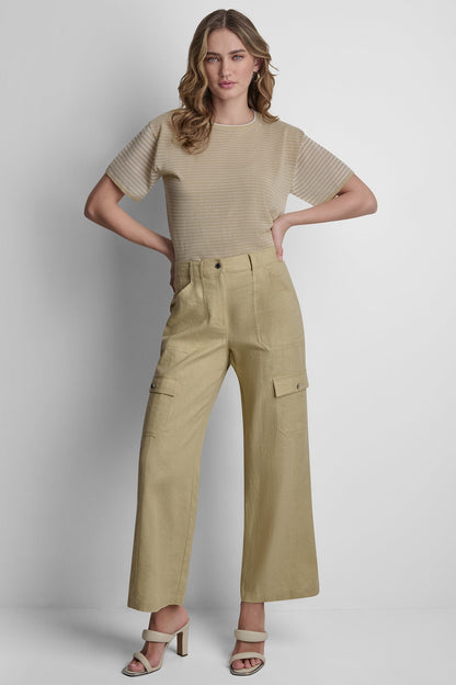 MID-RISE LINEN-BLEND STRAIGHT-LEG CARGO PANT