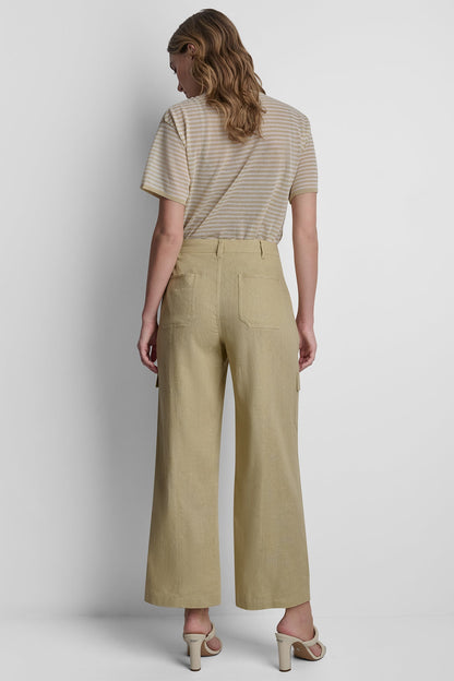 MID-RISE LINEN-BLEND STRAIGHT-LEG CARGO PANT