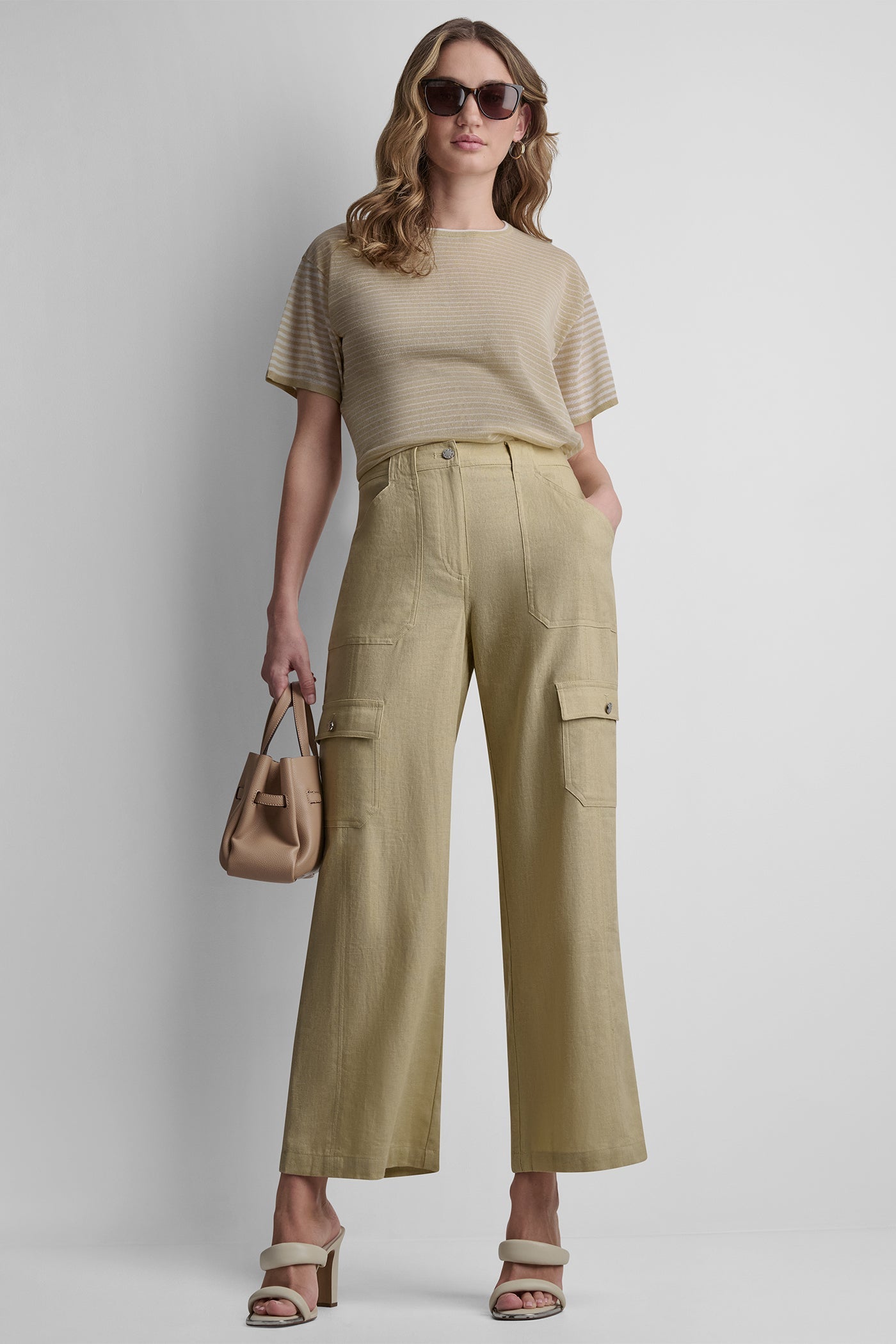 MID-RISE LINEN-BLEND STRAIGHT-LEG CARGO PANT