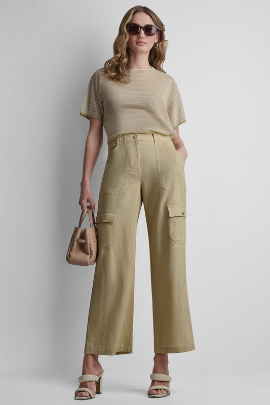 MID-RISE LINEN-BLEND STRAIGHT-LEG CARGO PANT