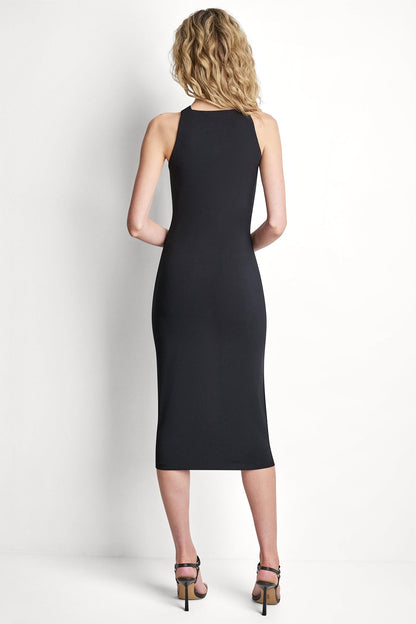 STRETCH COTTON LOGO STRAP MIDI DRESS