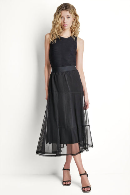LAYERED MESH MIDI SKIRT