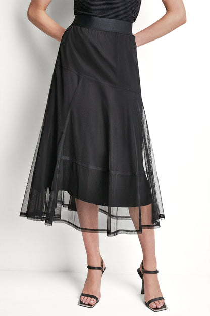 LAYERED MESH MIDI SKIRT