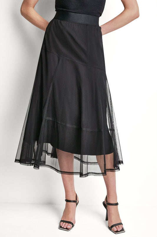 LAYERED MESH MIDI SKIRT