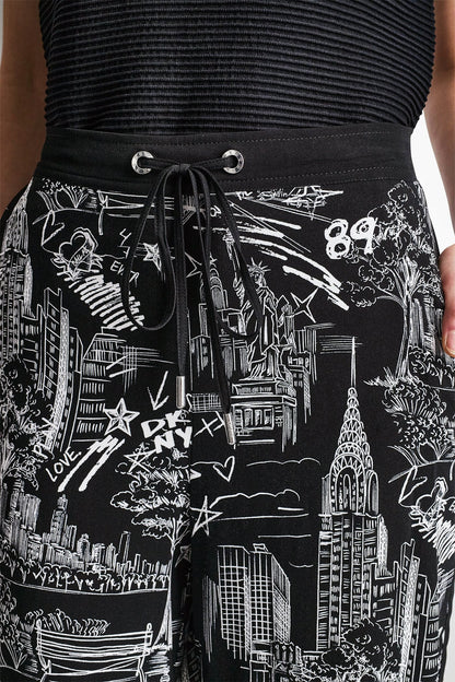 PRINTED DRAWSTRING WIDE LEG PANT