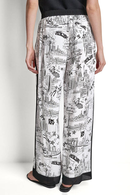 PRINTED DRAWSTRING WIDE LEG PANT