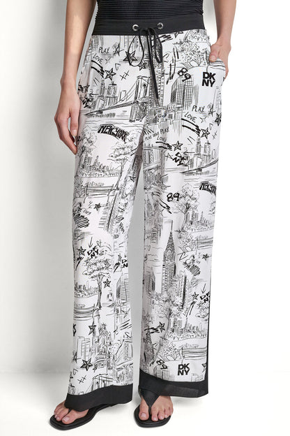 PRINTED DRAWSTRING WIDE LEG PANT