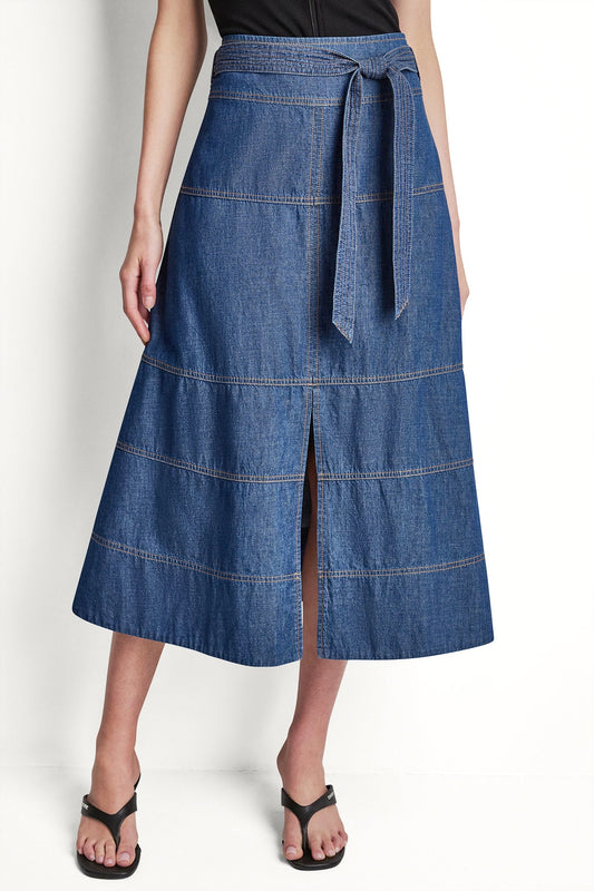 TIE WAIST CONTRAST STITCH SKIRT