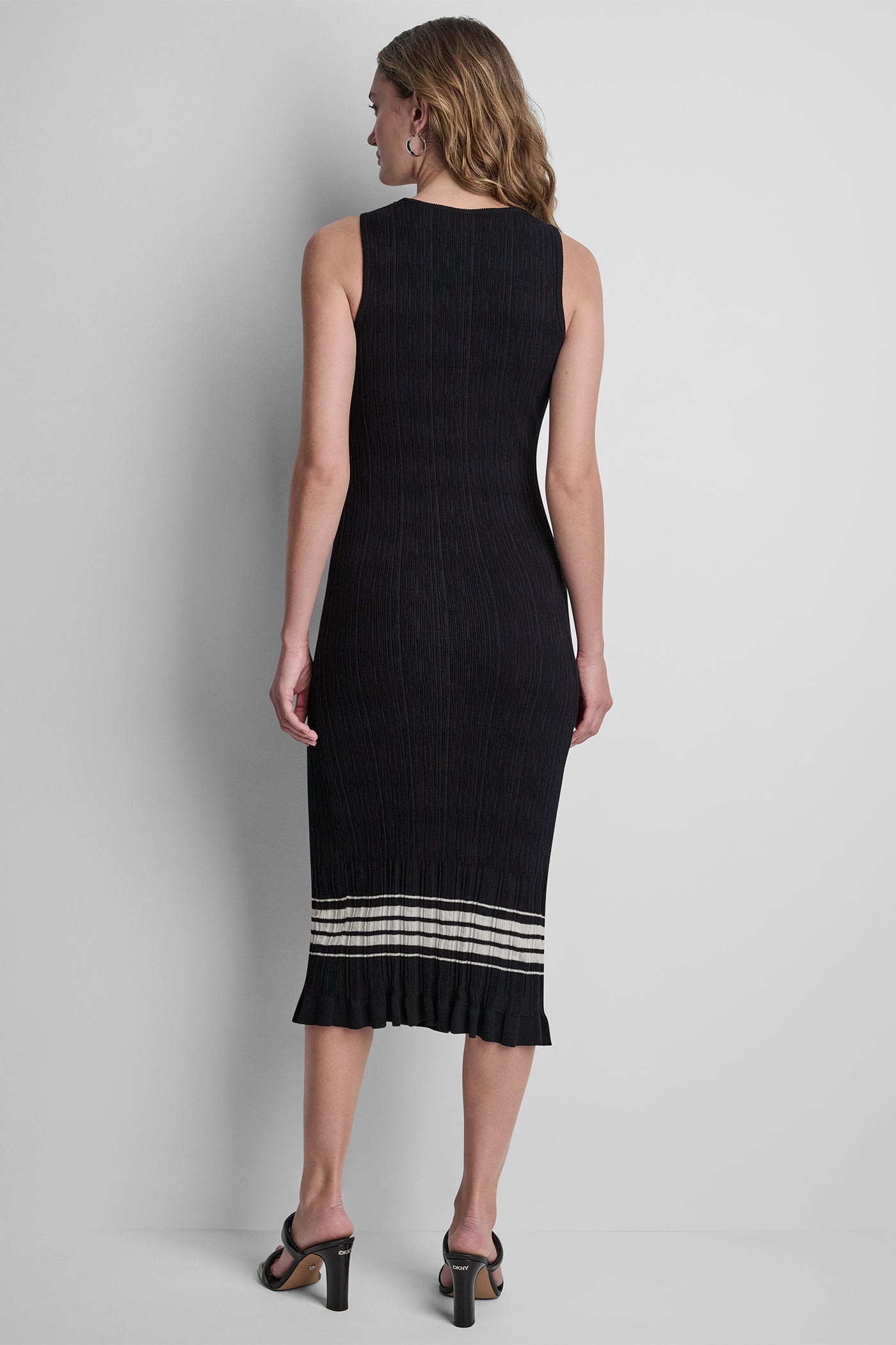 RIBBED COTTON-BLEND STRIPE MIDI SWEATER DRESS
