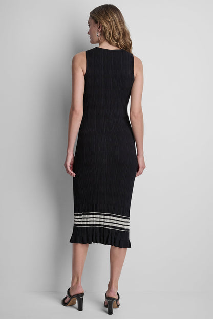 RIBBED COTTON-BLEND STRIPE MIDI SWEATER DRESS