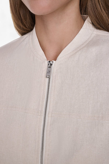 LINEN-BLEND ROLL-TAB SLEEVE BOMBER JACKET
