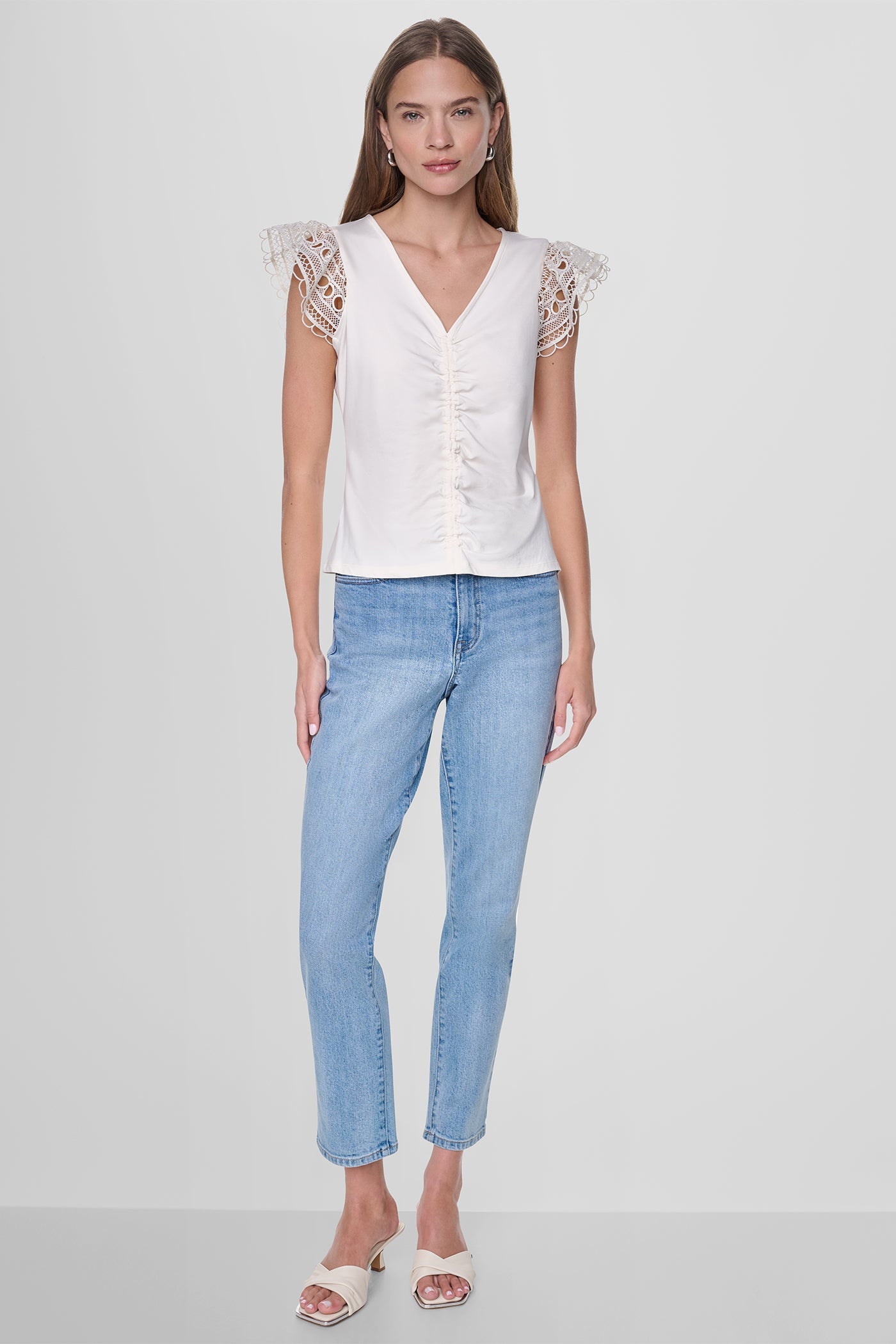 FLUTTER SLEEVE V-NECK TOP