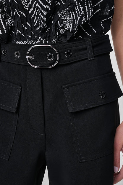 BELTED PATCH POCKET CREPE SHORTS