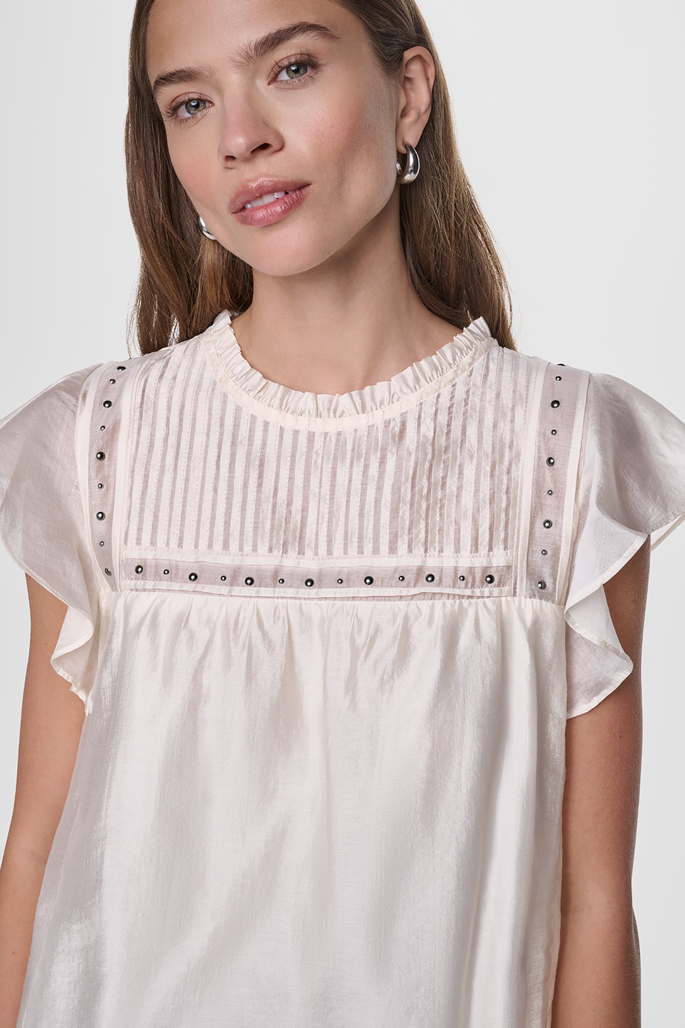 PLEATED STUDDED BLOUSE