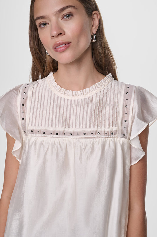 PLEATED STUDDED BLOUSE