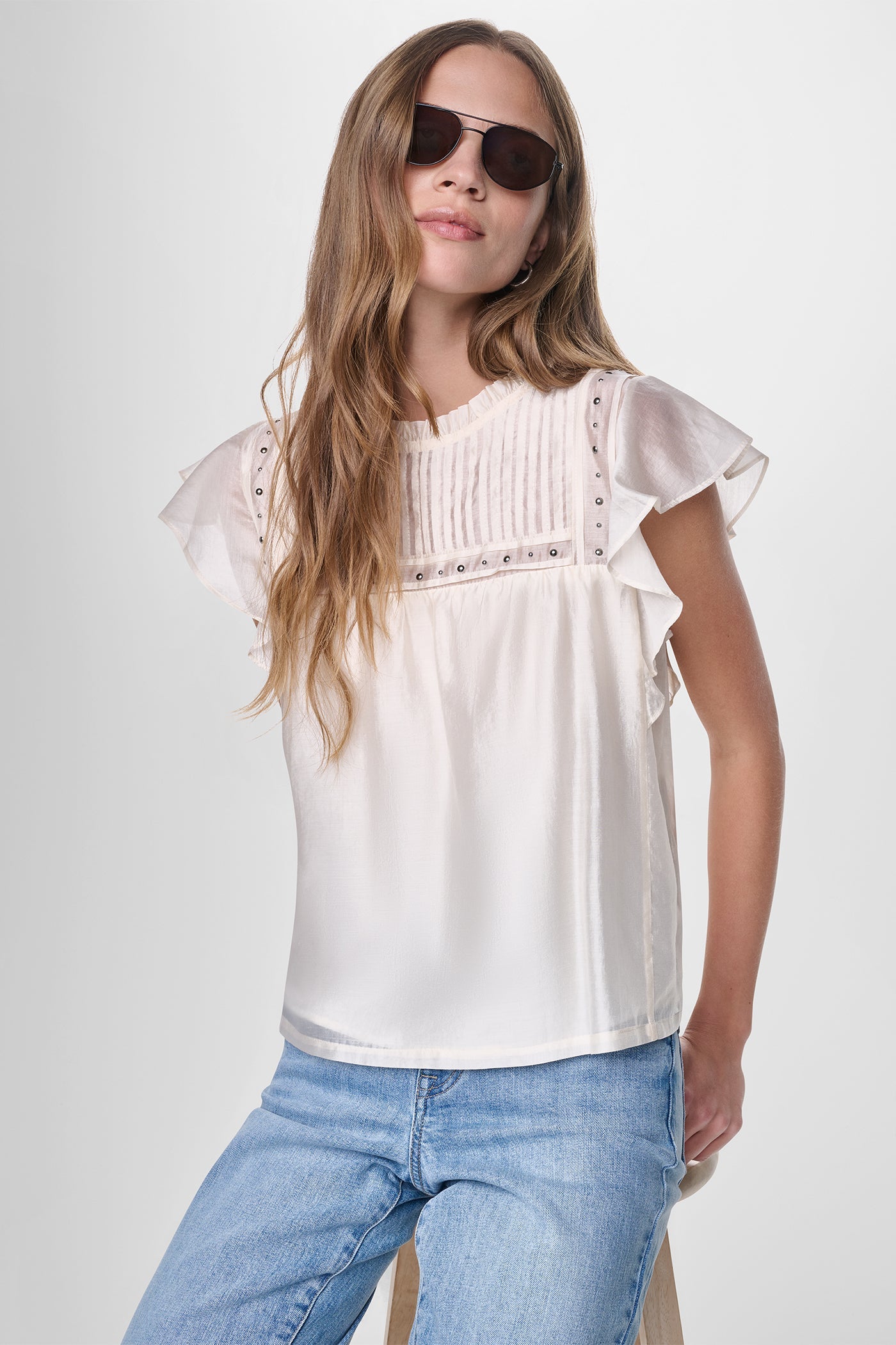 PLEATED STUDDED BLOUSE