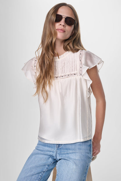 PLEATED STUDDED BLOUSE