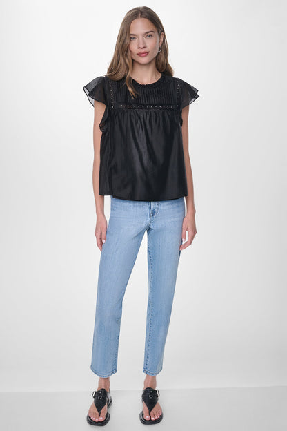 PLEATED STUDDED BLOUSE