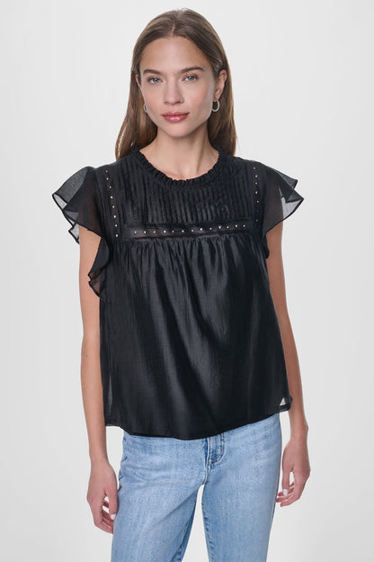 PLEATED STUDDED BLOUSE