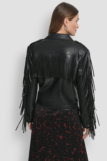 LONG SLEEEVE FRINGE CROP JACKET