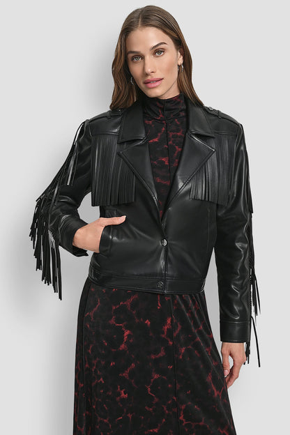 LONG SLEEEVE FRINGE CROP JACKET