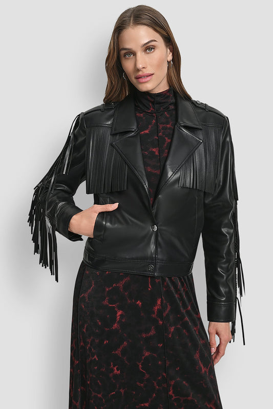 LONG SLEEEVE FRINGE CROP JACKET