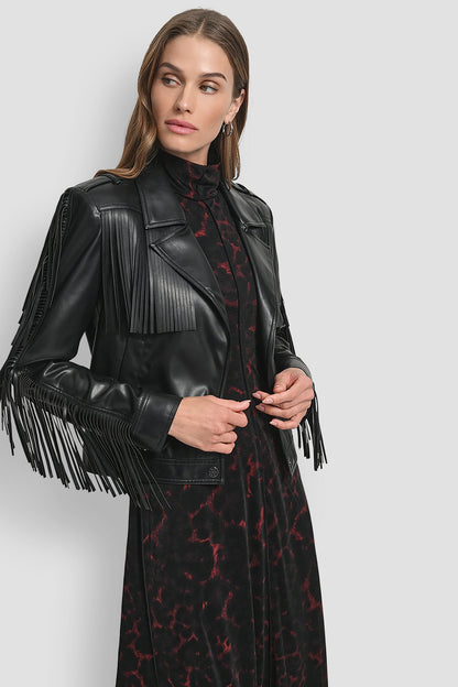 LONG SLEEEVE FRINGE CROP JACKET