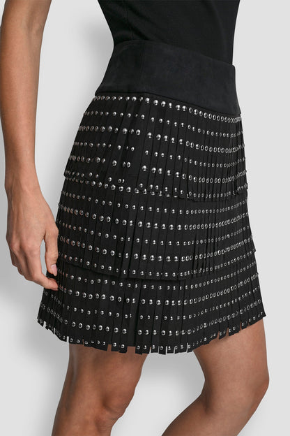 FAUX SUEDE STUDDED FRINGE MINI SKIRT