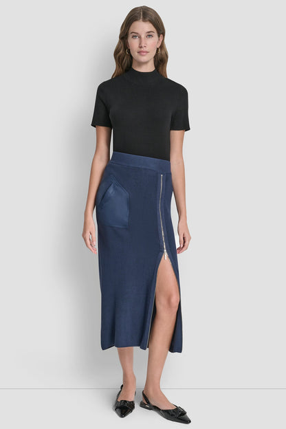 ZIP-DETAILED MIDI SWEATER SKIRT