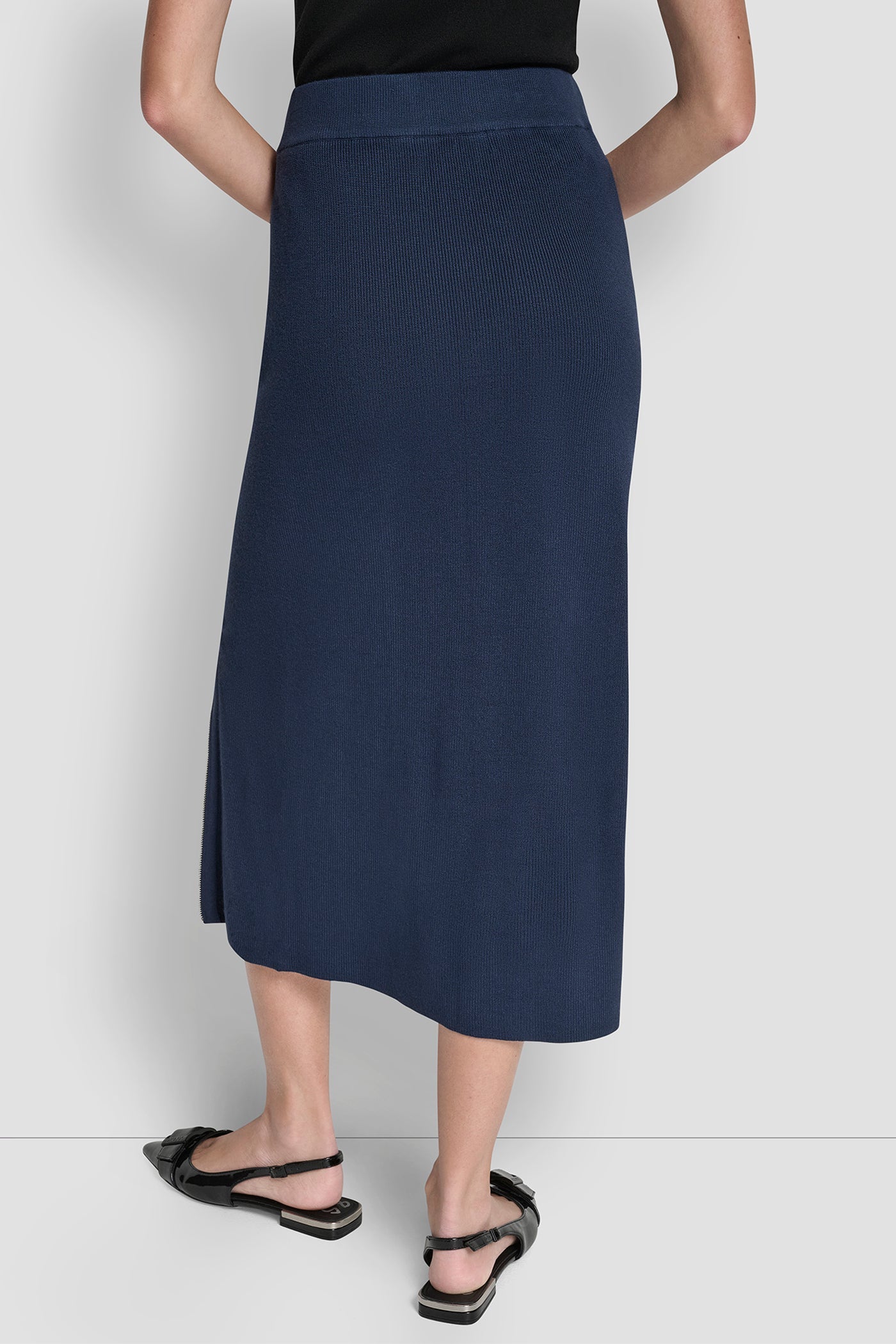 ZIP-DETAILED MIDI SWEATER SKIRT