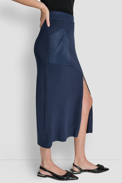 ZIP-DETAILED MIDI SWEATER SKIRT