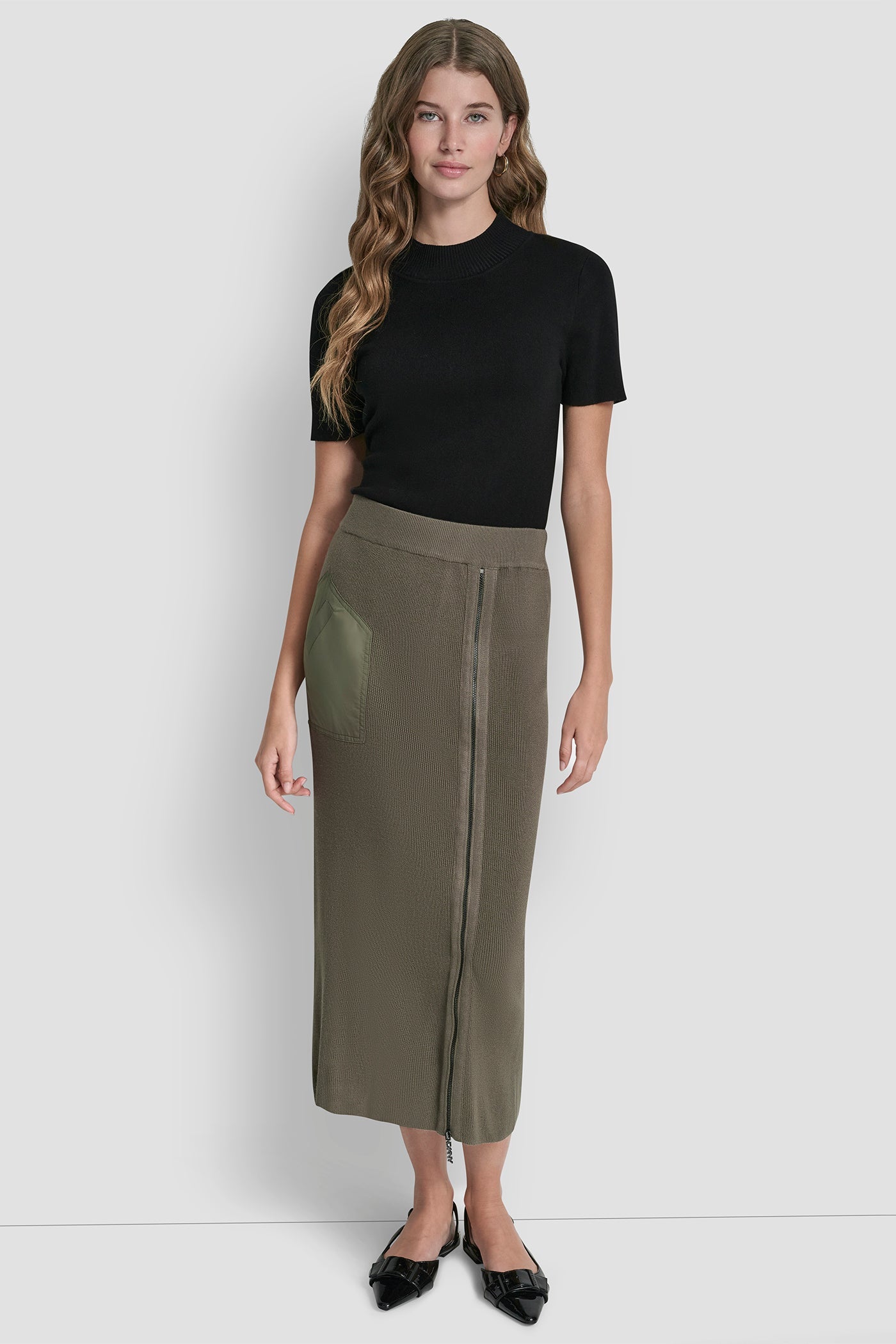 ZIP-DETAILED MIDI SWEATER SKIRT