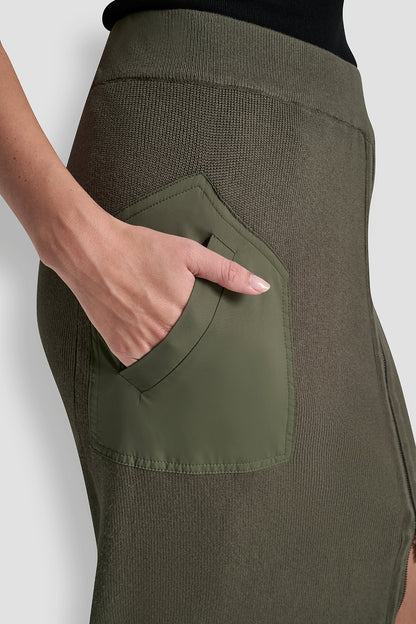 ZIP-DETAILED MIDI SWEATER SKIRT