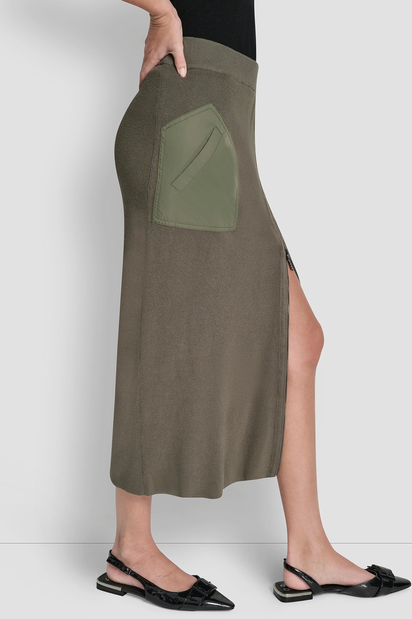 ZIP-DETAILED MIDI SWEATER SKIRT