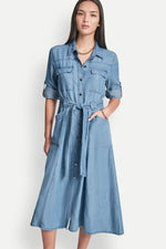 LONG SLEEVE ROLL TAB TENCEL CARGO DRESS