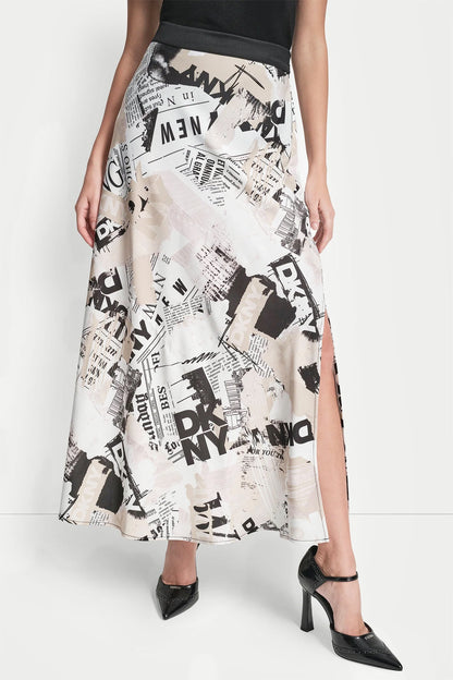 NEWSPAPER PRINT MIDI SKIRT