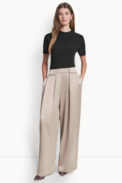 HIGH-RISE SATIN PLEATED WIDE-LEG PANT