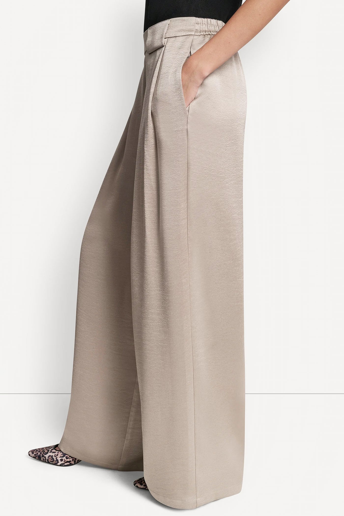 HIGH-RISE SATIN PLEATED WIDE-LEG PANT