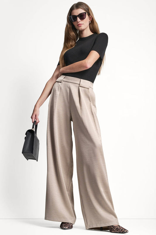 HIGH-RISE SATIN PLEATED WIDE-LEG PANT