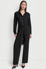 LONG SLEEVE COLLARLESS UTILITY JUMPSUIT
