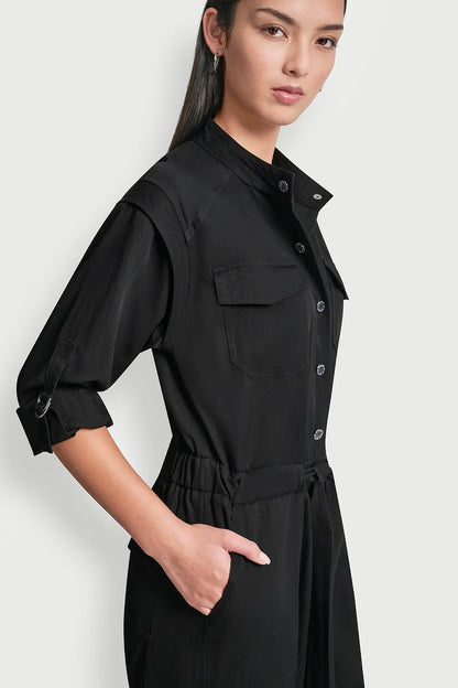 LONG SLEEVE COLLARLESS UTILITY JUMPSUIT